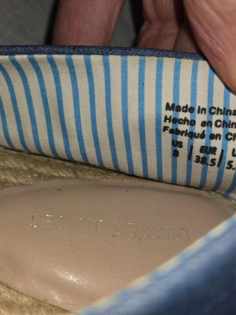 Draper James Blue Chambray Espadrille Flats Women's Size 8 Rope Sole Slip On